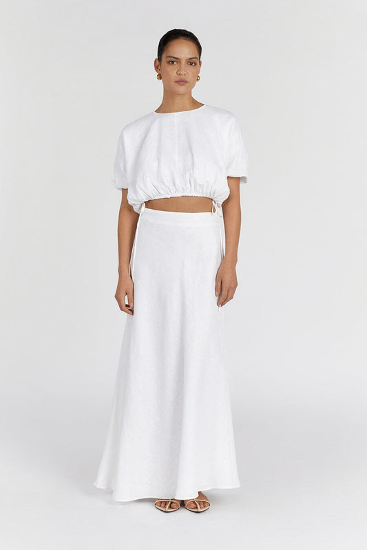 GEORGIA WHITE LINEN CROP TOP Clothing DISSH Boutiques 16 WHITE