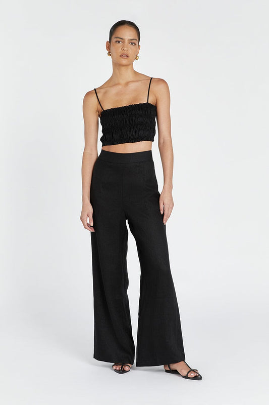 BIANCA BLACK SHIRRED LINEN TOP Clothing DISSH Boutiques 6 BLACK