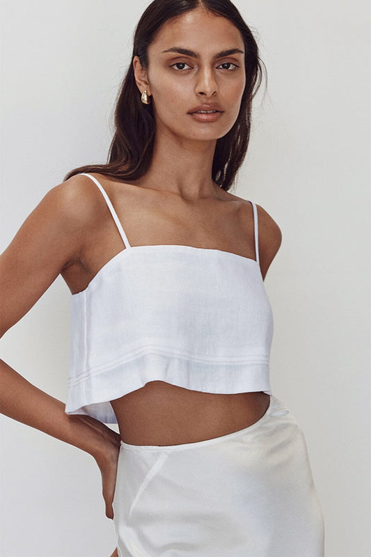 LAINIE WHITE LINEN CROP TOP Clothing DISSH Boutiques 12 WHITE