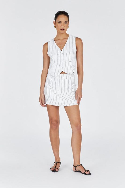 MARCEL WHITE PINSTRIPE LINEN SKORT Clothing DISSH Boutiques 12 WHITE