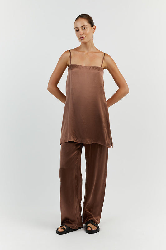 EVANS CHOCOLATE SILK PANT Clothing DISSH Boutiques 14 CHOCOLATE