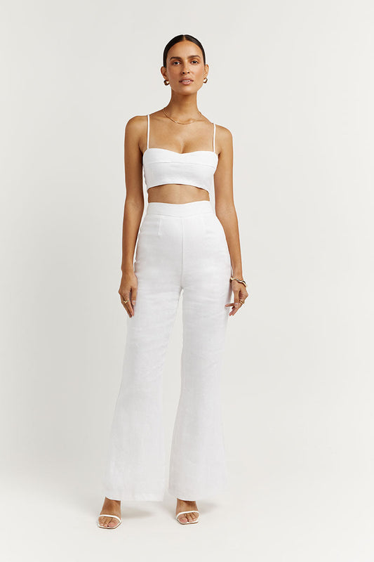 AISLE WHITE LINEN FLARE PANT Clothing DISSH Boutiques 6 WHITE