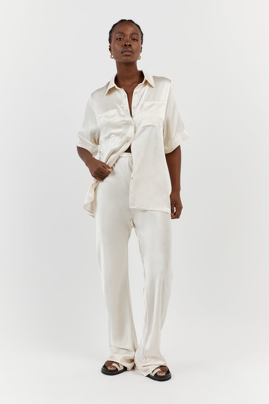 SIMONE PEARL SATIN BIAS CUT PANT Clothing DISSH Boutiques 14 NUDE