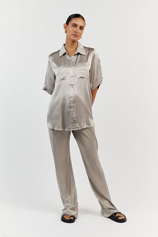 SIMONE PEWTER SATIN BIAS CUT PANT Clothing DISSH Boutiques 8 PEWTER
