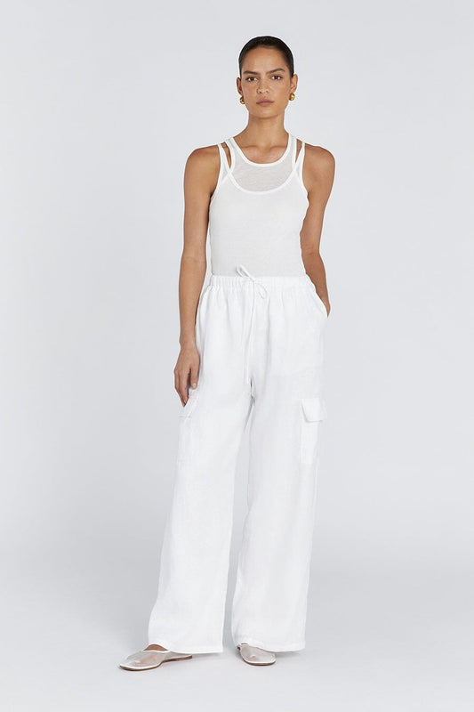 INGRID WHITE LINEN CARGO PANT Clothing DISSH Boutiques 12 WHITE