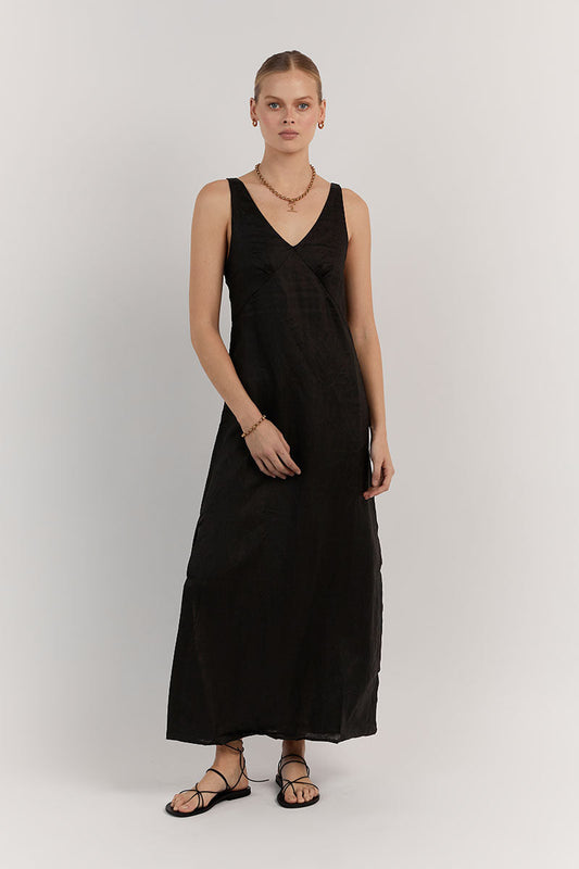 TULLY BLACK LINEN MIDI DRESS Clothing DISSH Boutiques 14 BLACK