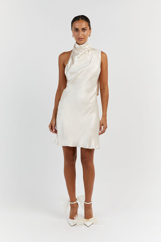 AISLE PEARL SATIN BACKLESS MINI DRESS Clothing DISSH Boutiques 12 PEARL