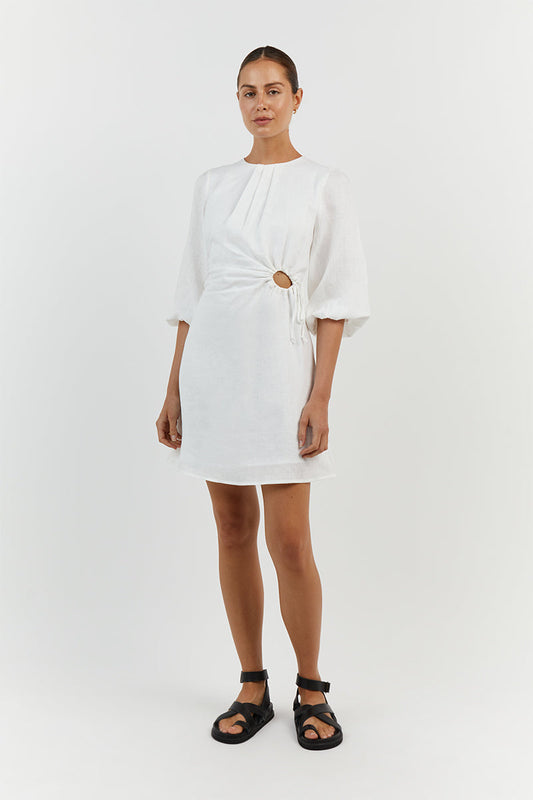 BEAU WHITE LINEN SLEEVED MINI DRESS Clothing DISSH Boutiques 14 WHITE