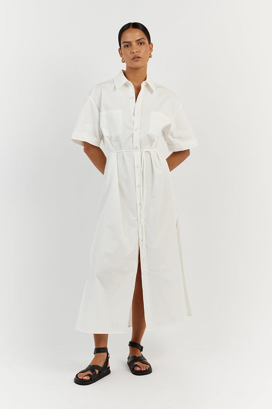 MAXIE WHITE COTTON SHIRT DRESS Clothing DISSH Boutiques 6 WHITE