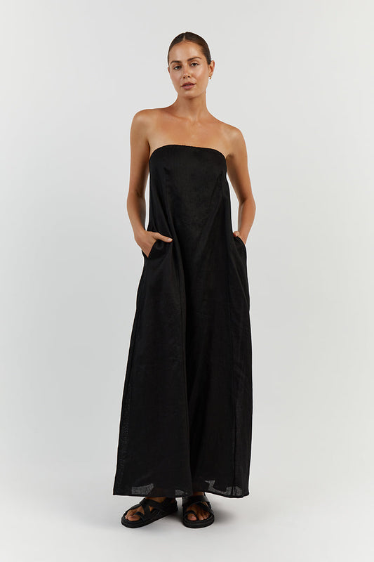 KARNEY BLACK LINEN STRAPLESS DRESS Clothing DISSH Boutiques 16 BLACK