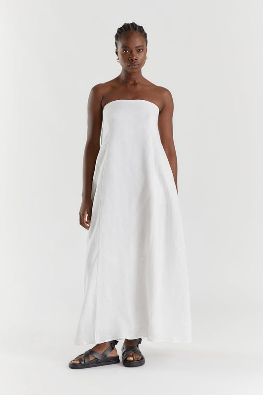 KARNEY WHITE LINEN STRAPLESS DRESS Clothing DISSH Boutiques 6 WHITE