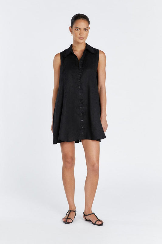 MARC BLACK LINEN SLEEVELESS DRESS Clothing DISSH Boutiques 12 BLACK
