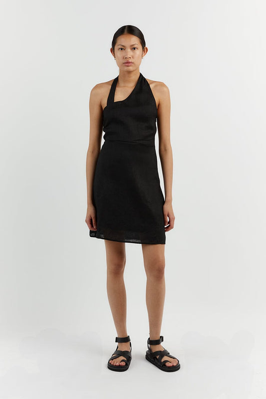ZOEY BLACK ASYM LINEN MINI DRESS Clothing DISSH Boutiques 14 BLACK