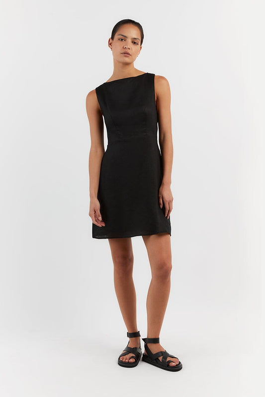 TYLA BLACK LINEN MINI DRESS Clothing DISSH Boutiques 12 BLACK