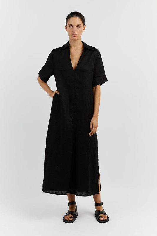 CANDICE BLACK LINEN MIDI DRESS Clothing DISSH Boutiques 6 BLACK