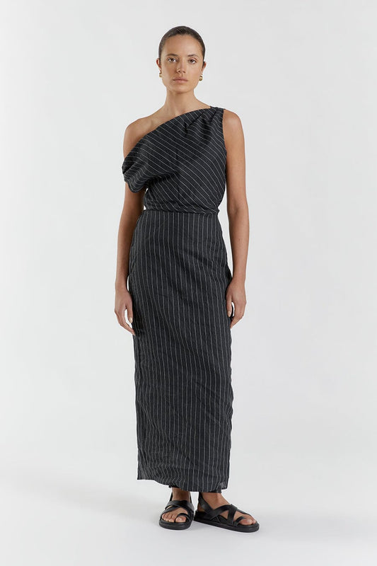 MARCEL BLACK PINSTRIPE MIDI DRESS Clothing DISSH Boutiques 16 BLACK