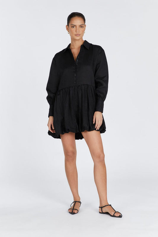 VIOLET BLACK LINEN MINI DRESS Clothing DISSH Boutiques 12 BLACK
