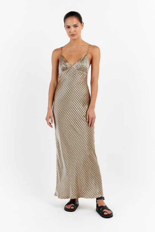 LOU SWIRL SATIN MAXI DRESS