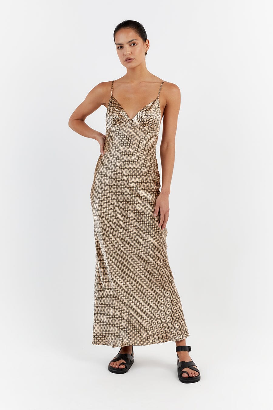 LOU SWIRL SATIN MAXI DRESS