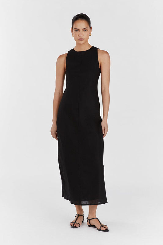 HARRIS BLACK LINEN MIDI DRESS Clothing DISSH Boutiques 14 BLACK