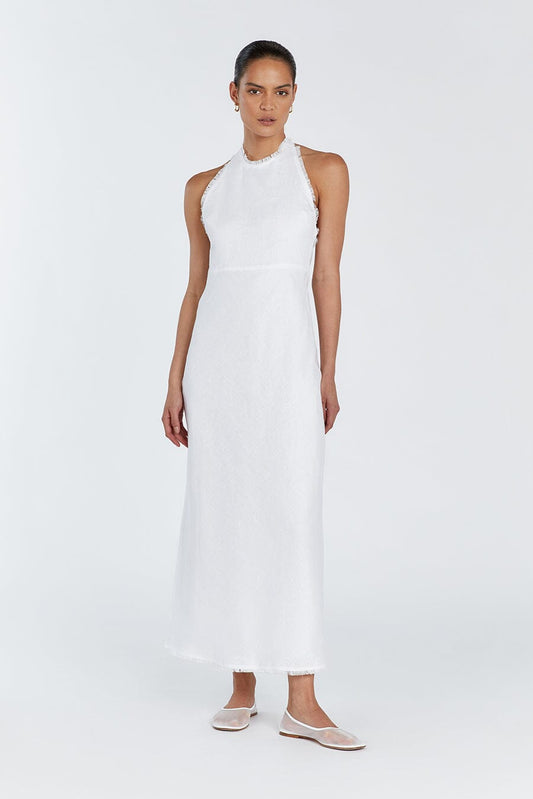 ADINA WHITE LINEN HALTER MAXI DRESS Clothing DISSH Boutiques 12 WHITE