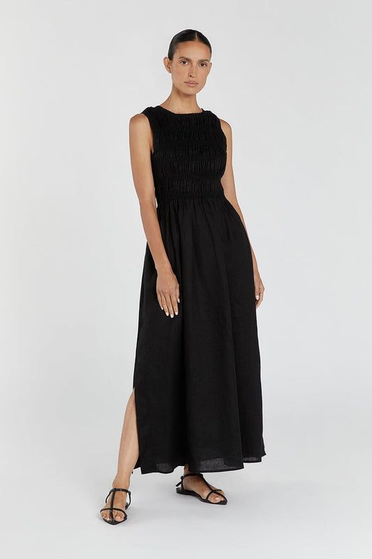 LESSI BLACK LINEN MAXI DRESS Clothing DISSH Boutiques 16 BLACK