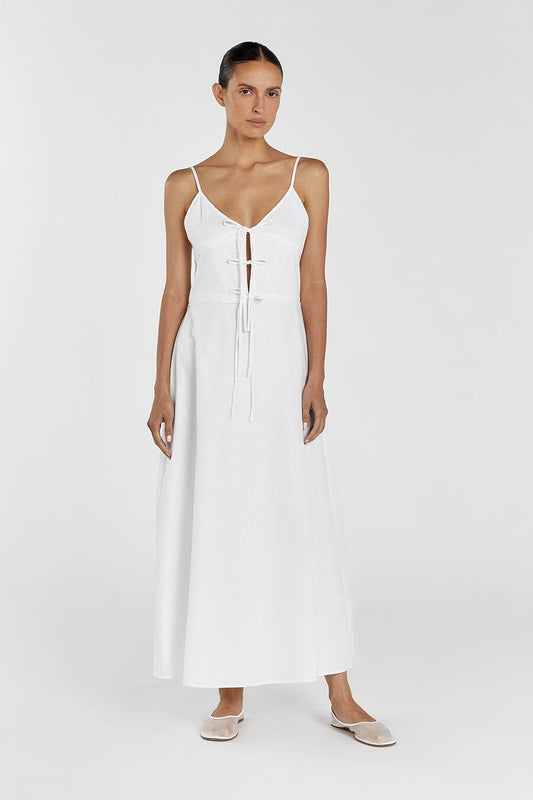 MIMI WHITE LINEN MIDI DRESS Clothing DISSH Boutiques 6 WHITE