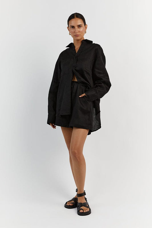 HAZEL BLACK LINEN JOGGER SHORT Clothing DISSH Boutiques 14 BLACK