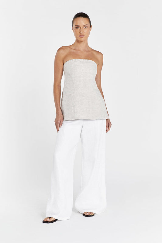 LARA BEIGE LINEN STRAPLESS TOP Clothing DISSH Boutiques 6 BEIGE