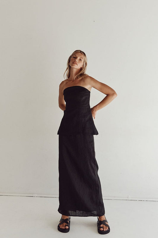 LARA BLACK LINEN STRAPLESS TOP Clothing DISSH Boutiques