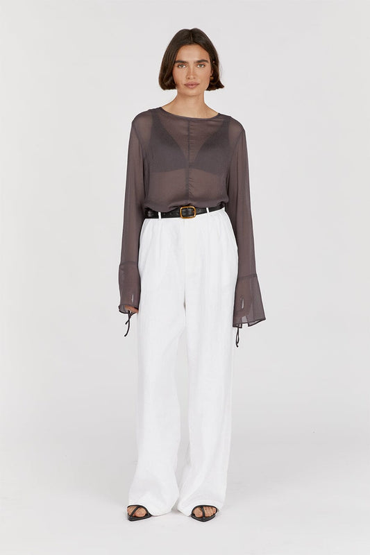 MARI EGGPLANT SHEER LONG SLEEVE TOP Clothing DISSH Boutiques 14 EGGPLANT