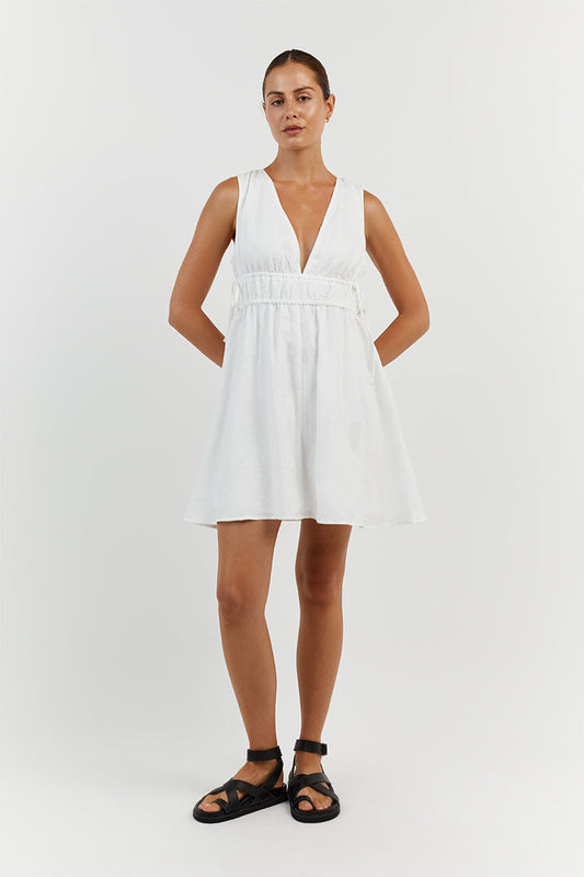 PIA WHITE LINEN LOW NECK MINI DRESS Clothing DISSH Boutiques 12 WHITE