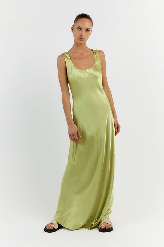 LEA LIME SATIN MAXI DRESS Clothing DISSH Boutiques 12 LIME