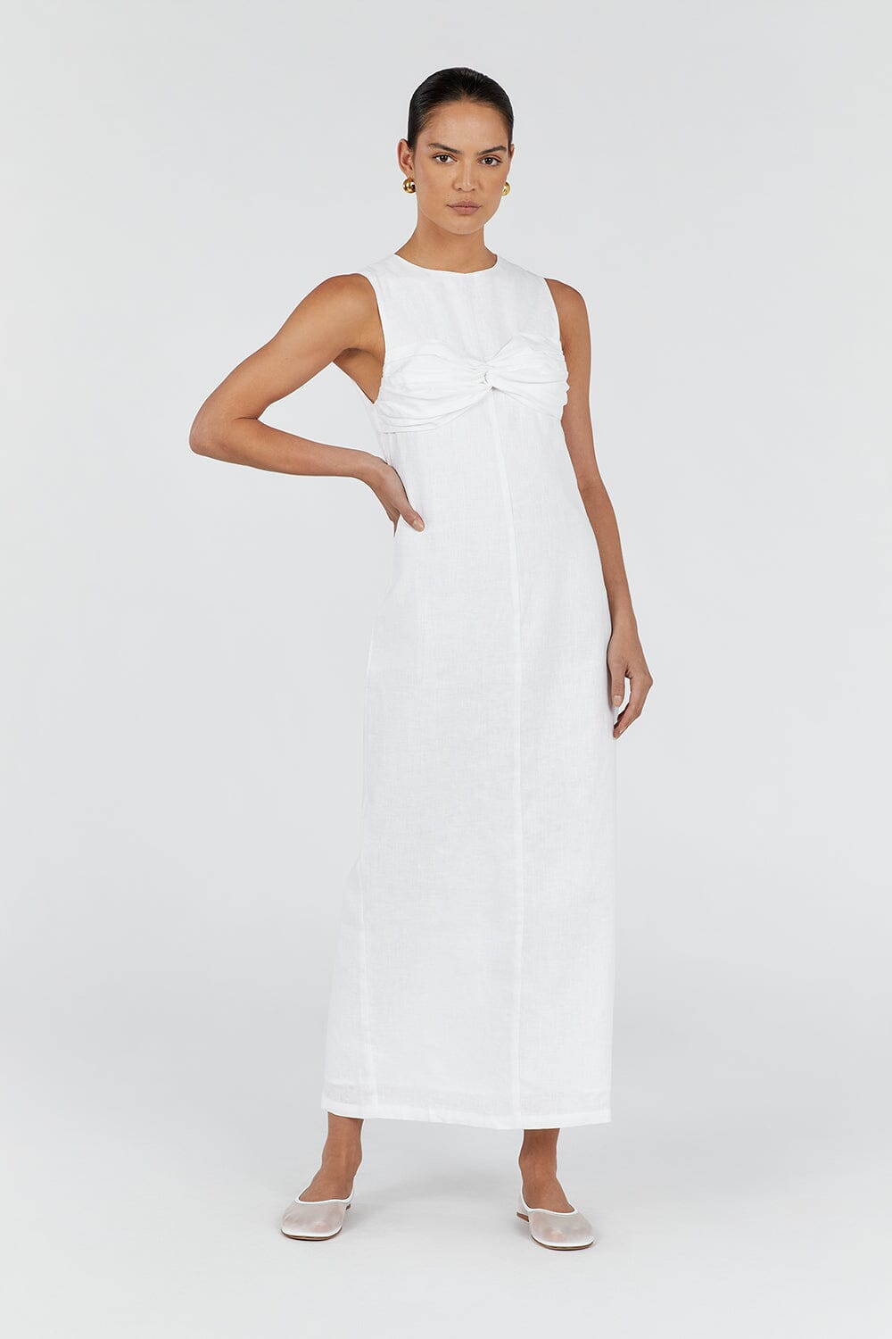 BERTIE WHITE LINEN MIDI DRESS