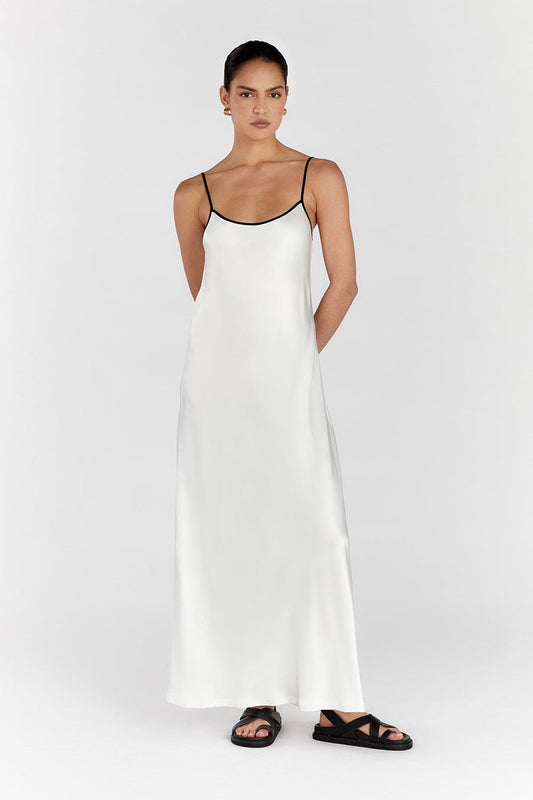 LETTY WHITE SATIN CONTRAST DRESS Clothing DISSH Boutiques 6 WHITE