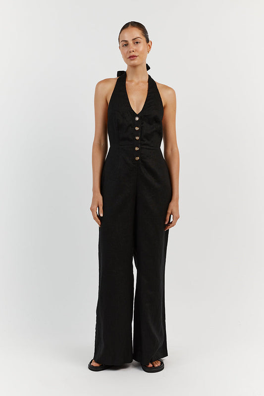LOGAN BLACK LINEN JUMPSUIT Clothing DISSH Boutiques 12 BLACK