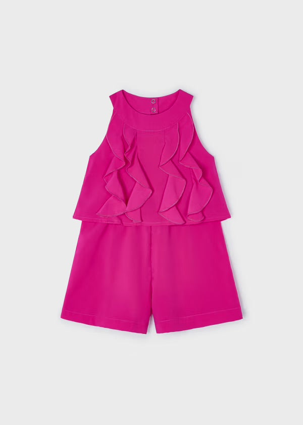 Ruffled Crepe Jumpsuit, Fuchsia