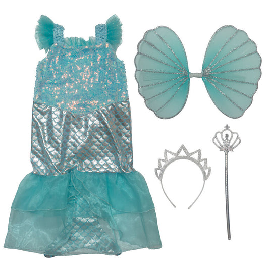 Elly & Emmy Girls 4-Piece Sequin Aqua Mermaid Dress Up Set w/Accessories - Assorted Sizes