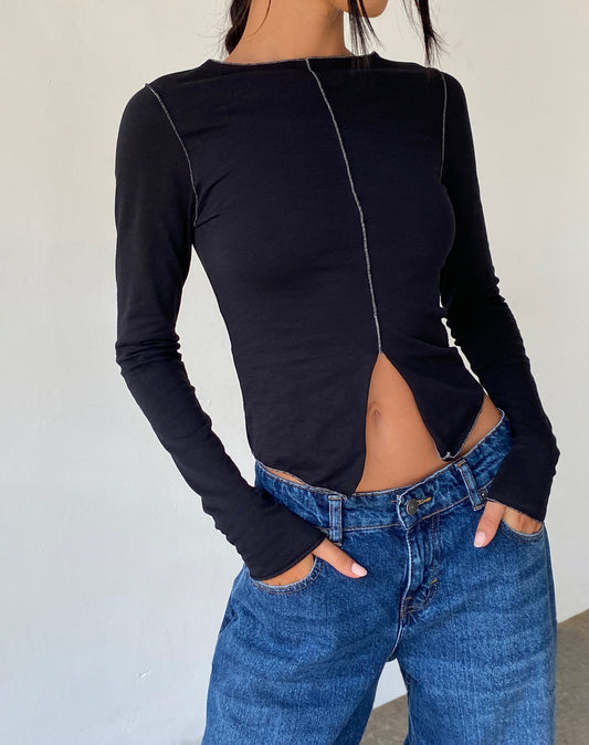 Fenrin Long Sleeve Butterfly Jersey Top in Black