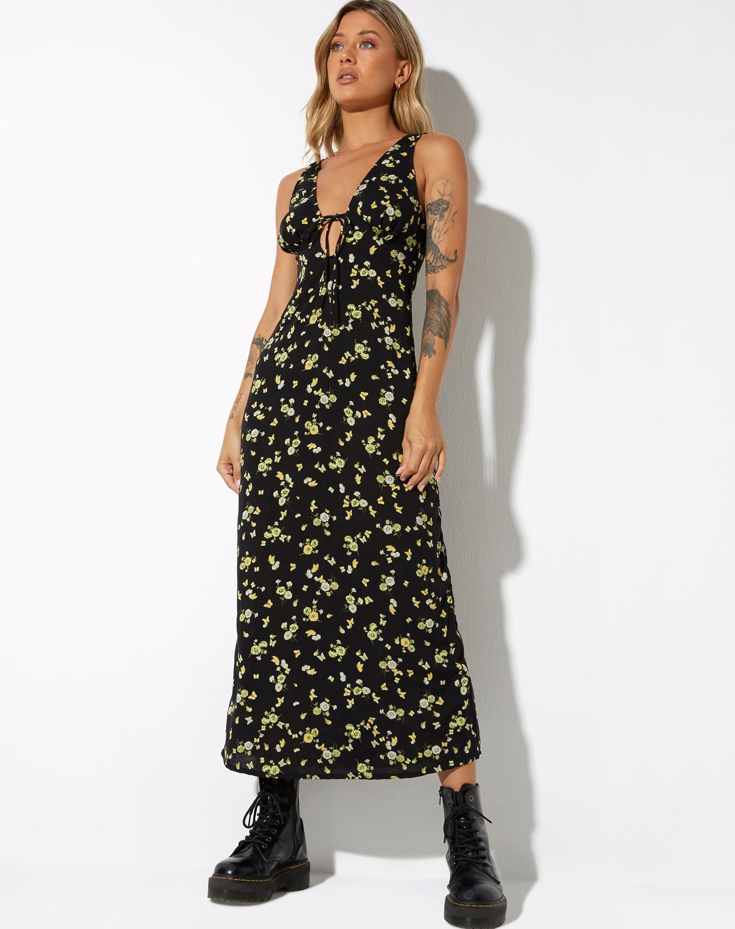 Fiaso Midi Dress in Lemon and Lime Black