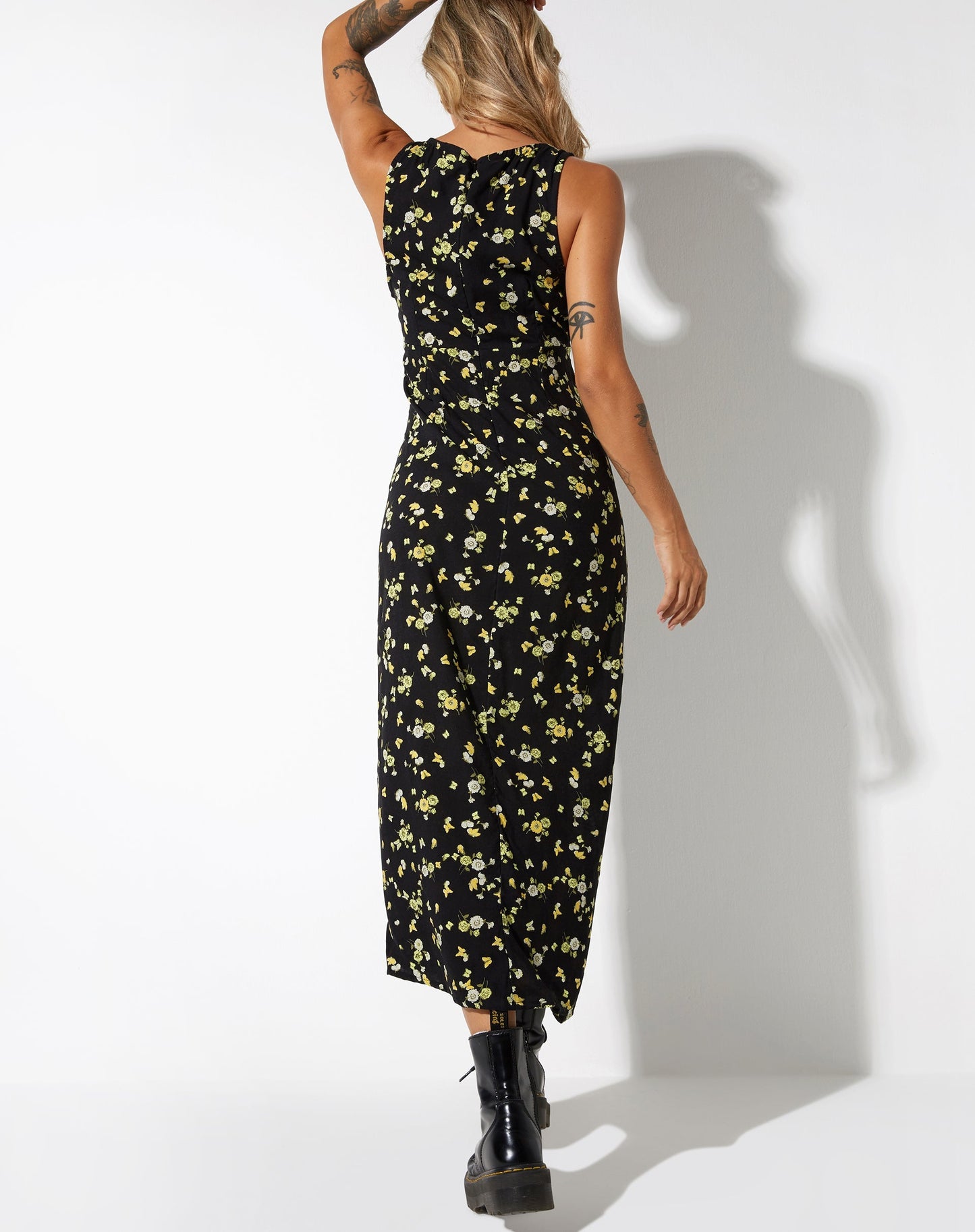 Fiaso Midi Dress in Lemon and Lime Black