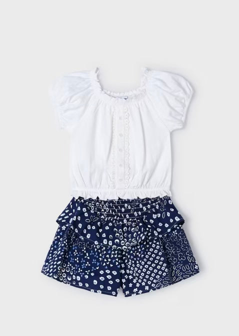 Flutter Short Set, White/Navy