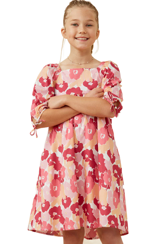 Pink Multi Floral Square Neck Dress
