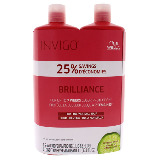 Invigo Brilliance Shampoo and Conditioner For Fine To Normal Colored Hair Duo by Wella for Unisex - 2 X 33.8 oz Shampoo, Conditioner