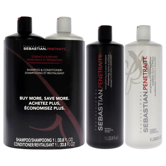 Penetraitt Strength and Repair Duo by Sebastian for Unisex - 2 Pc 33.8oz Shampoo, 33.8oz Conditioner