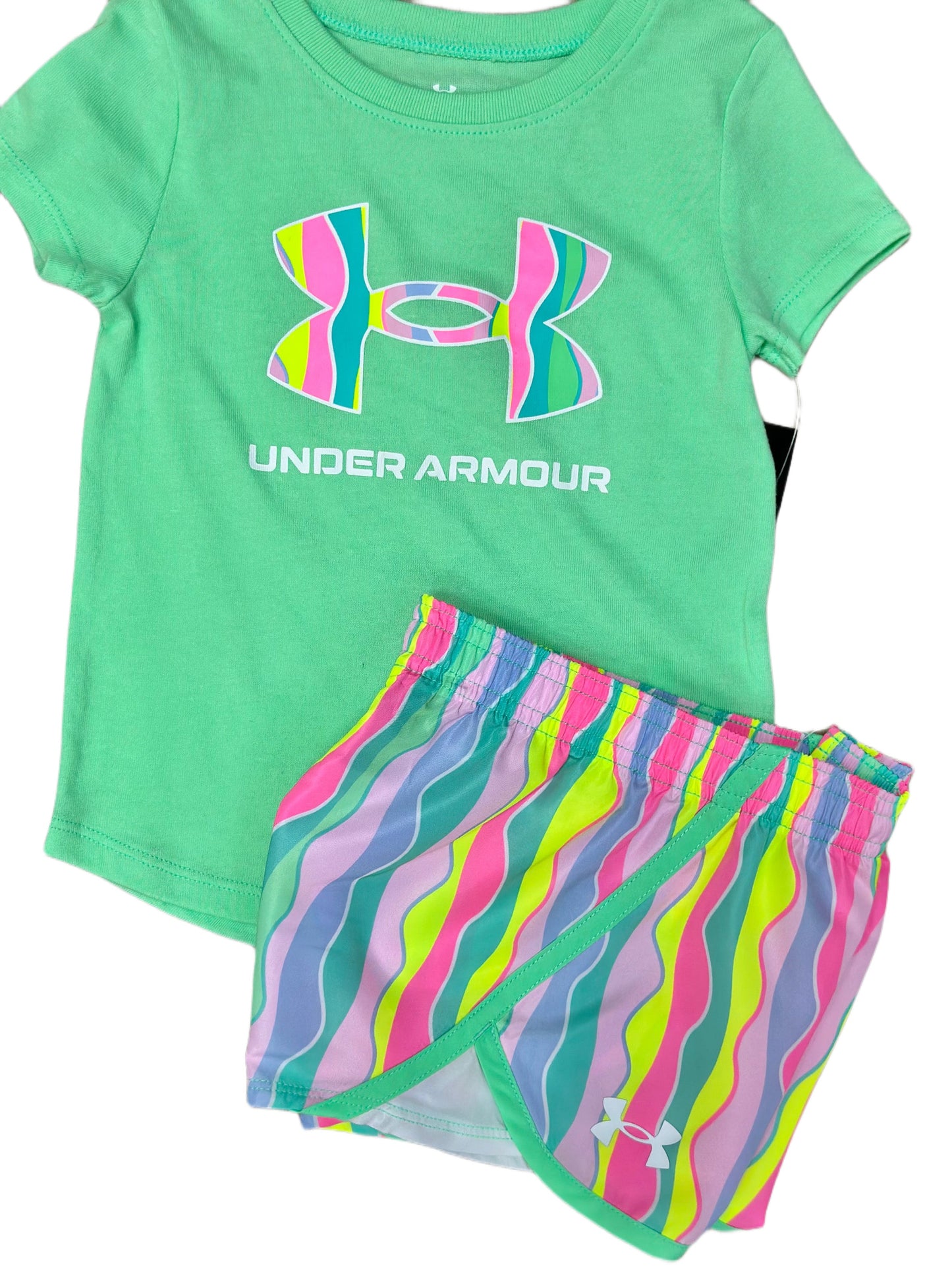 UA Girls Printed Short Set, Matrix Green
