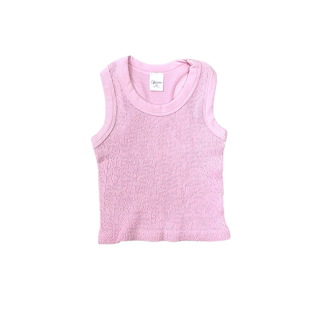 Smocking Sleeveless Tank, Pale Pink