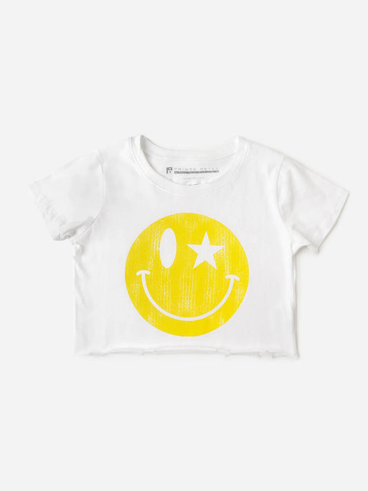 Star Smiley Crop Tee, White