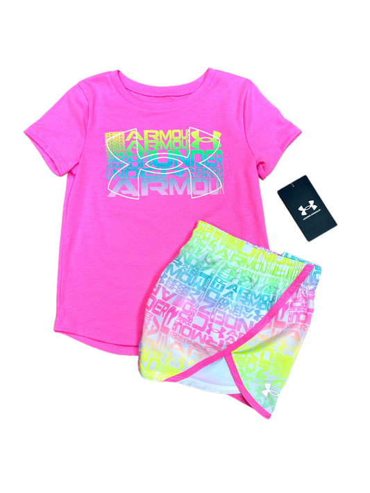 UA Printed Woven Short Set, Fluo Pink