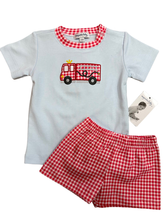 Sound the Alarm Applique Toddler Short Set, Light Blue